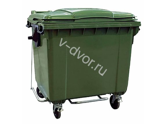 Мусорный контейнер МКТ 1100 L   зеленый с педальным узлом, с  крышкой