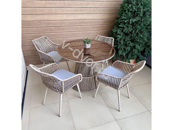 Обеденная группа роуп Porto Cappuccino Rope Outdoor Dining капучино стол + 4 кресла