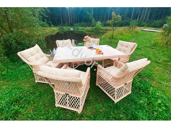 Комплект мебели MOKKA VILLA ROSA beige (стол обеденный прямоугольный, 6 кресел) искусственный ротанг
