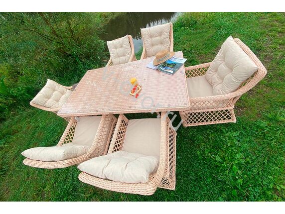 Комплект мебели MOKKA VILLA ROSA beige (стол обеденный прямоугольный, 6 кресел) искусственный ротанг